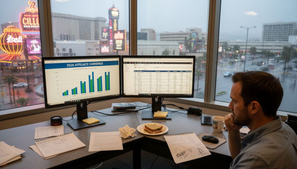 Affiliate marketer analyzing iGaming program stats