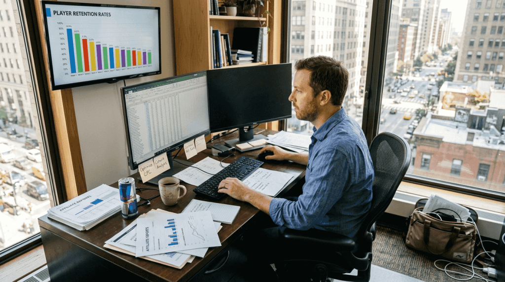 iGaming manager working on traffic analytics