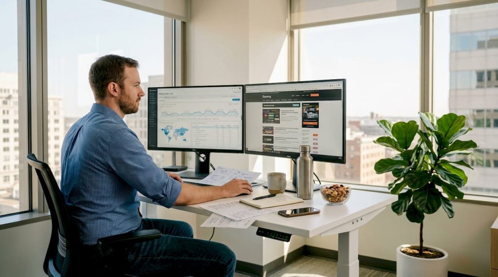 iGaming affiliate marketer analyzing web traffic