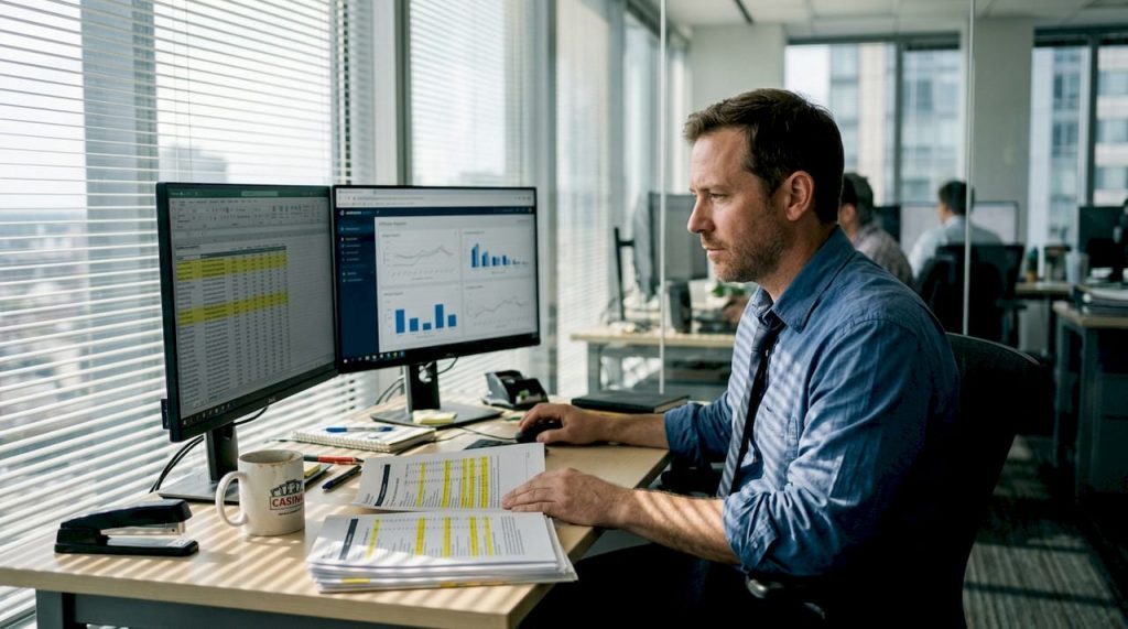 Compliance analyst reviewing affiliate fraud reports